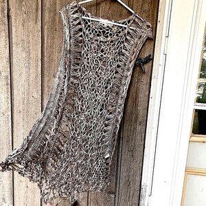 PRETTY ANGEL Swim Coverup Top Tunic Dress Linen Taupe Cream Size Medium